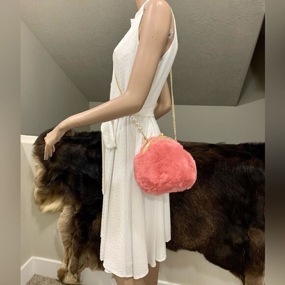 Handmade Real Rex Rabbit Fur Rhinestone Kisslock Wristlet/Crossbody/Evening Bag - Picture 6 of 16